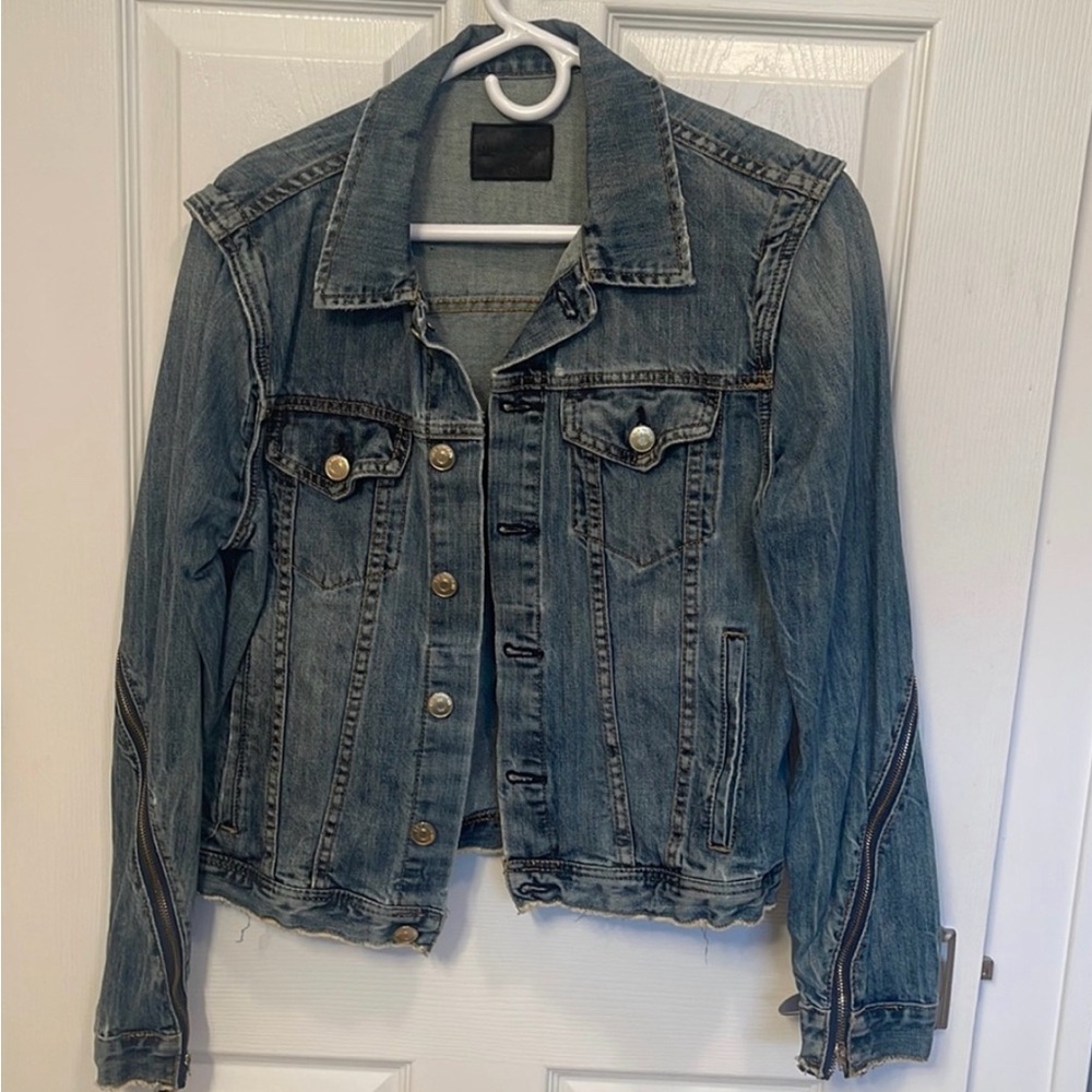 Lala Anthony Zipper Denim Trucker Jacket